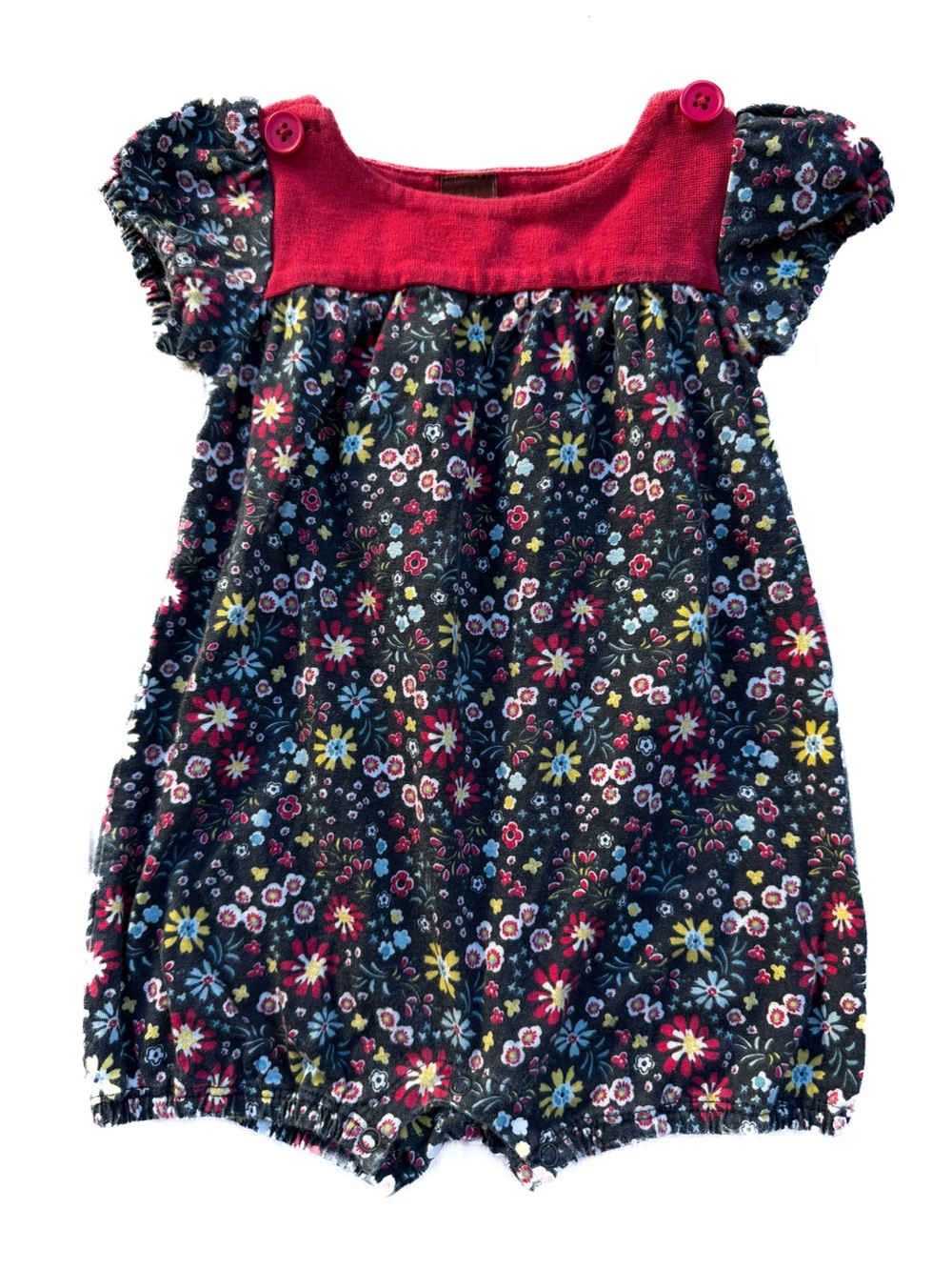 Tea Collection Floral Contrast Knit Yoke Bubble Romper 3-6 Month Baby Girl 1 pc